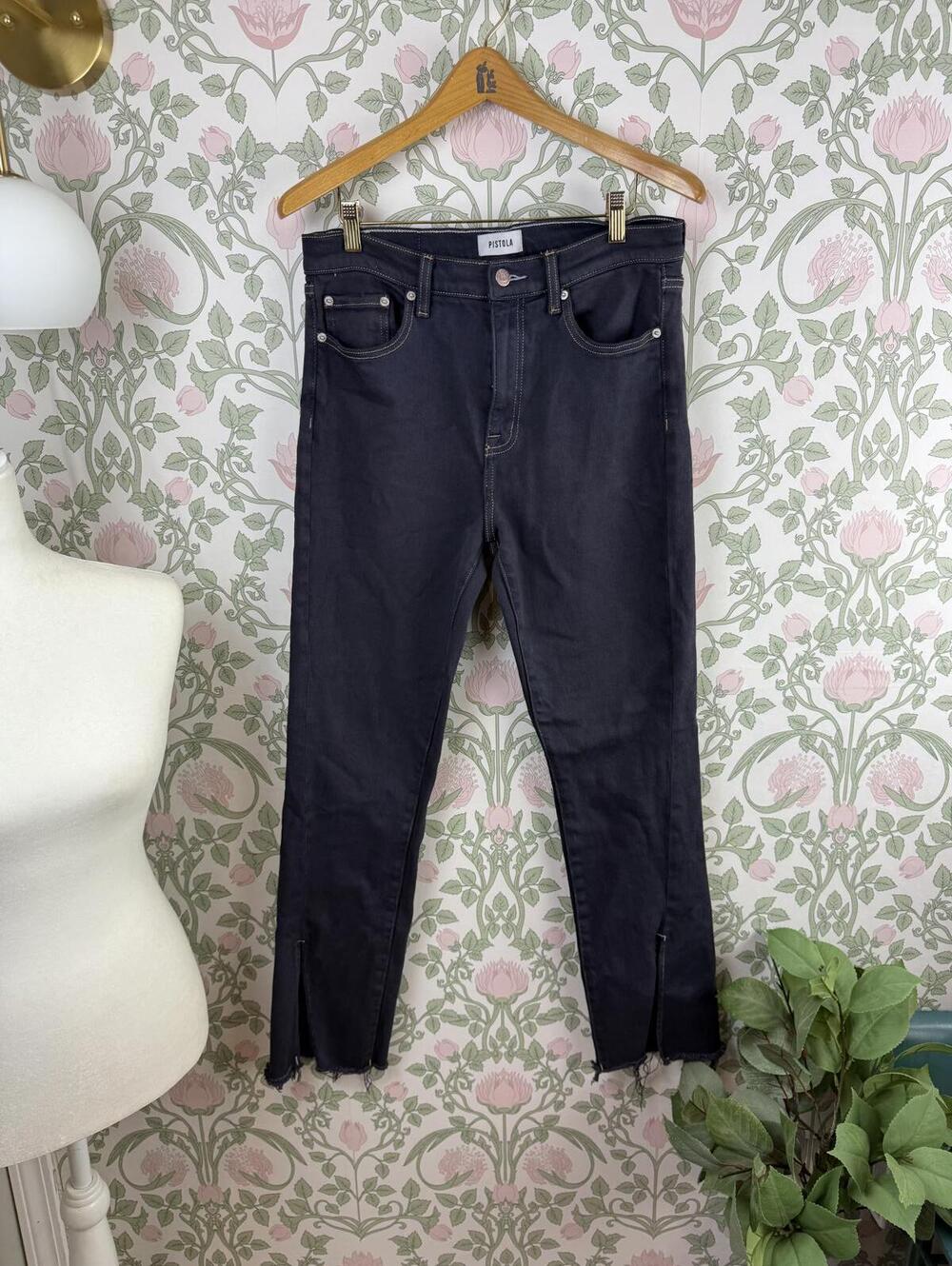 Pistola Teagan Dark High-Rise Vented Straight Leg Split Denim Jeans - Size - 30